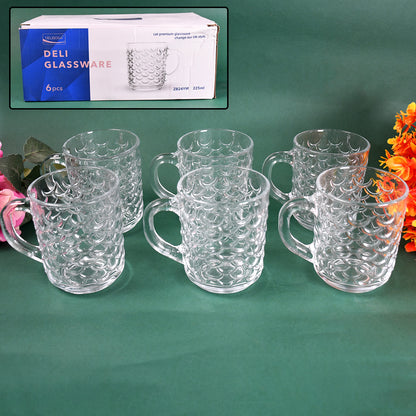 Set of six Wukusy glass coffee and tea mugs with handles, clear and stylish for hot beverages.