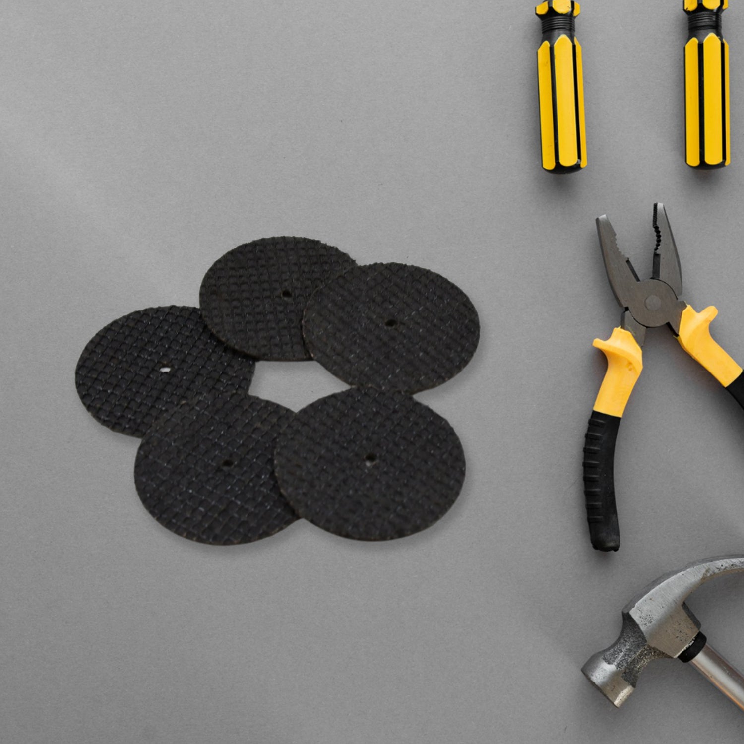 Set of 11 Wukusy grinder cutting disc tools for home improvement projects, featuring various sizes and sharp abrasive surfaces.