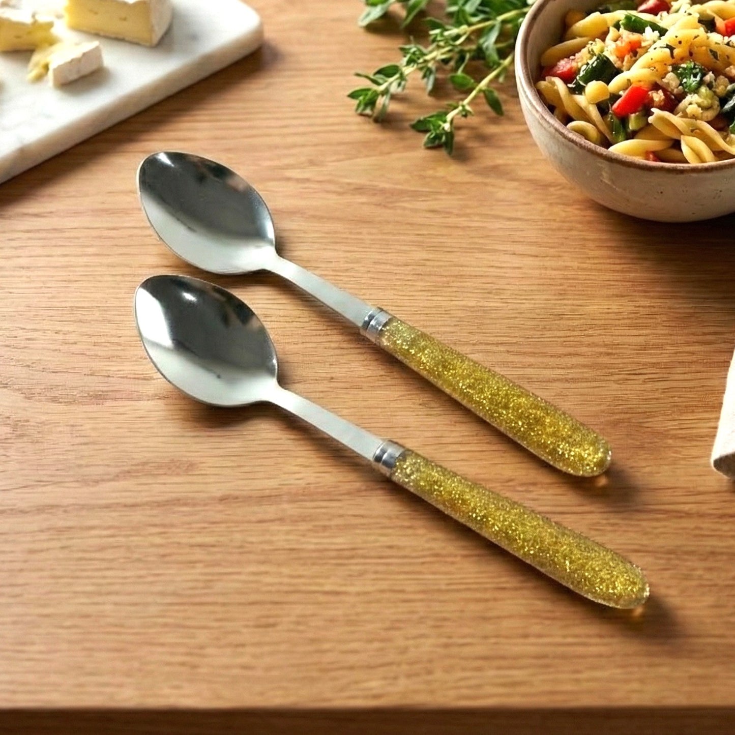 Wukusy premium stainless steel dining spoon set with two polished spoons, ideal for serving and everyday dining.