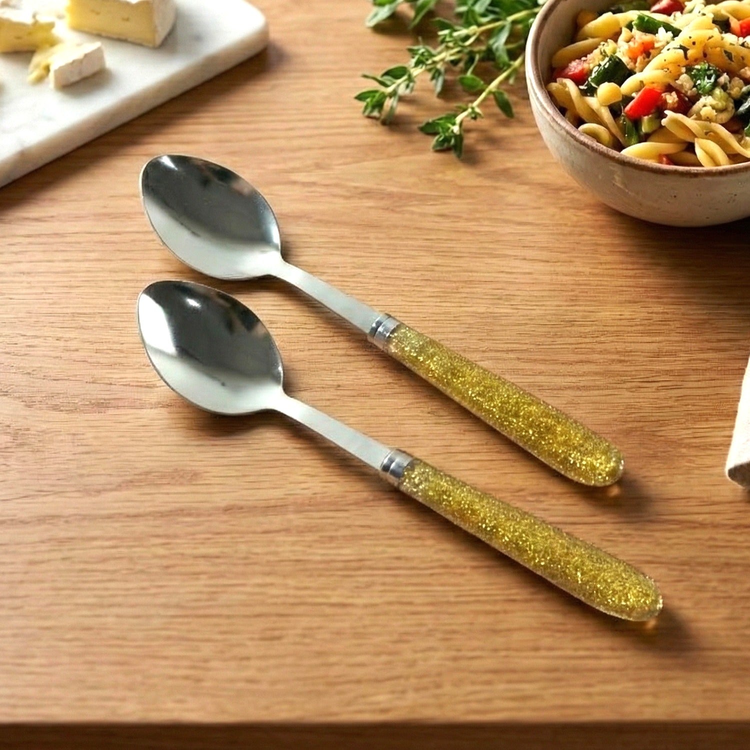 Wukusy premium stainless steel dining spoon set with two polished spoons, ideal for serving and everyday dining.