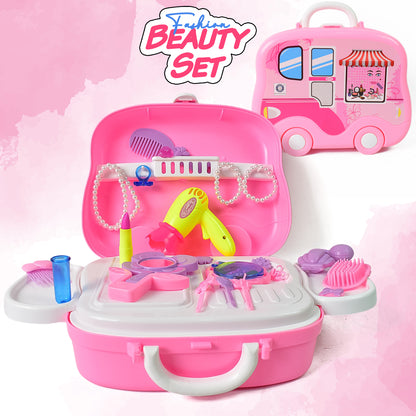 Colorful Wukusy beauty makeup case and cosmetic set toy with pretend makeup accessories for kids' pretend play.