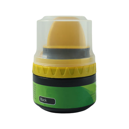 Wukusy black shoe polish cream with built-in sponge applicator and 60 ml capacity, shown in the image.