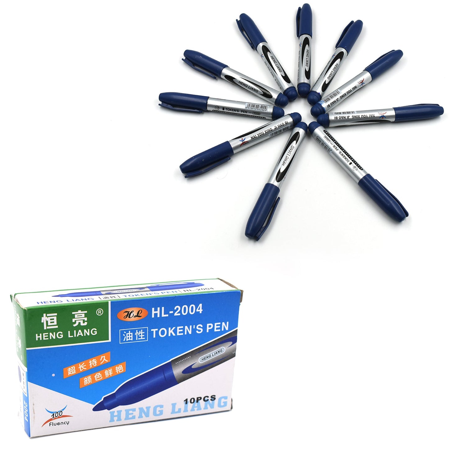Wukusy 10-piece blue markers and pens for whiteboards, ideal for school and institute teaching and study use.