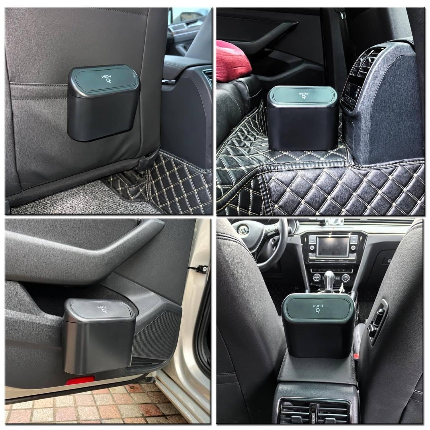 Wukusy mini waterproof car trash can with lid, compact car trash bin storage box for clean vehicle interior
