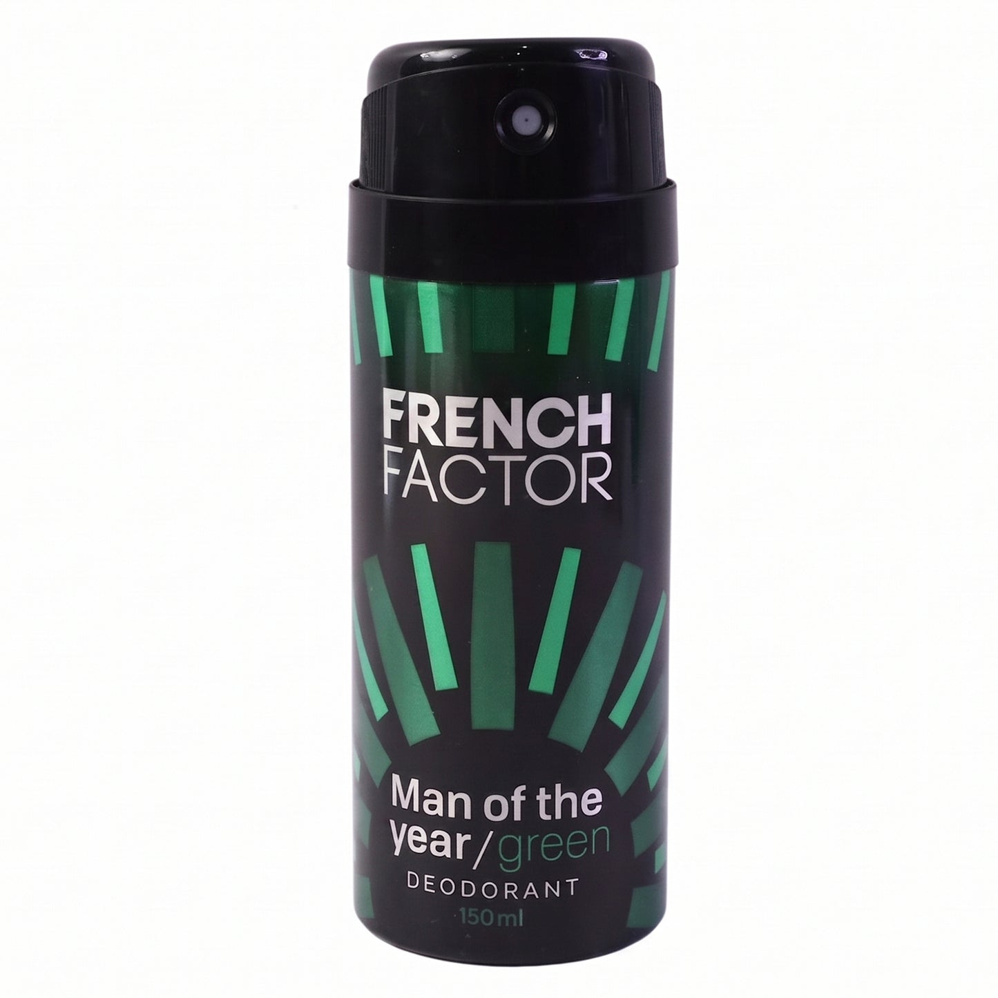 Wukusy French Factor Man Of The Year green body spray bottle, 150ml, showcasing sleek packaging with green accents.
