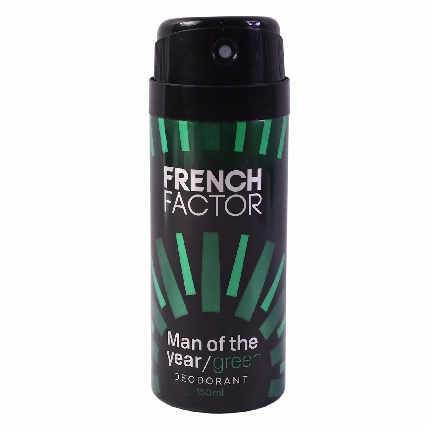 Wukusy French Factor Man Of The Year green body spray bottle, 150ml, showcasing sleek packaging with green accents.