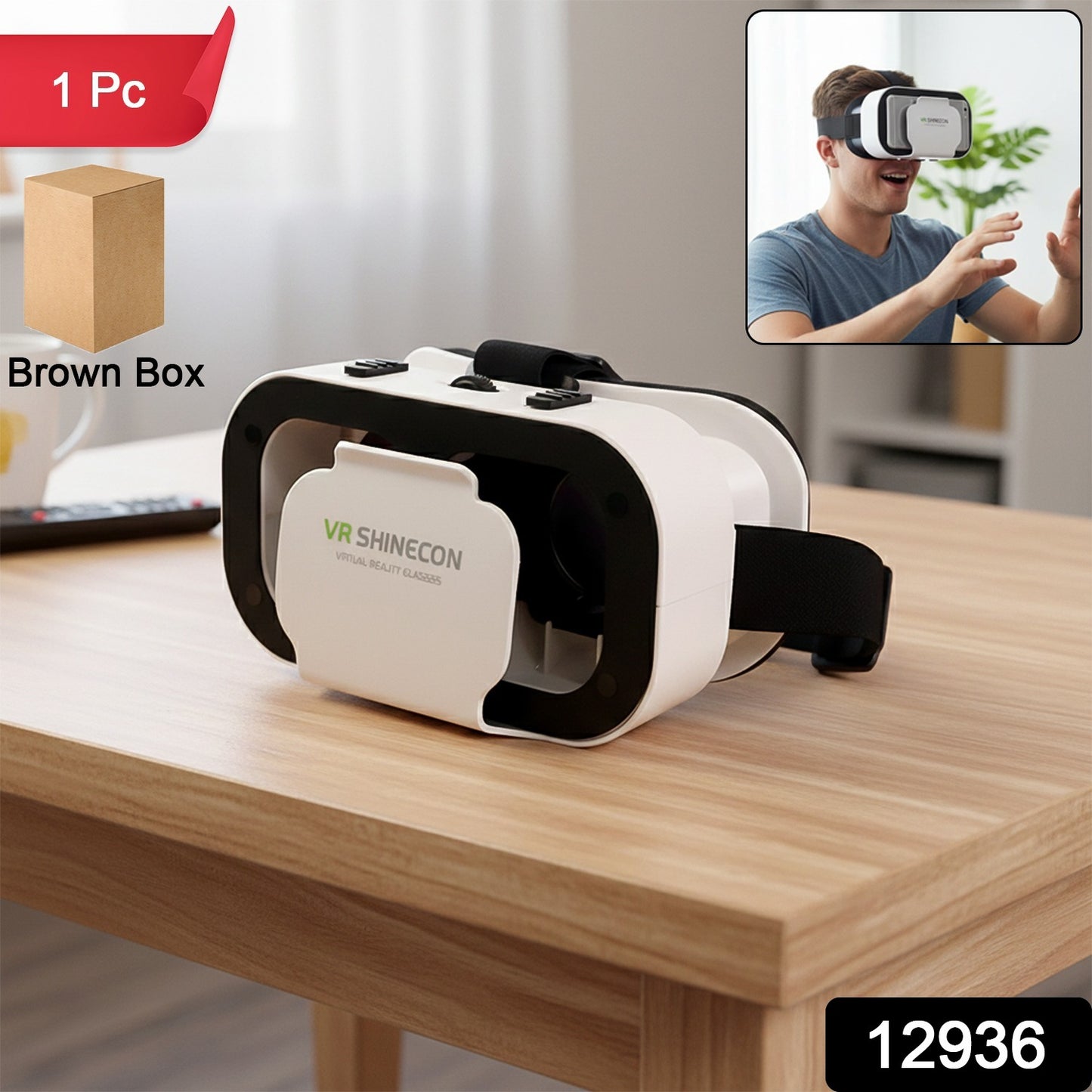Wukusy VR Shinecon virtual reality headset for mobile devices, black headset with adjustable straps and lenses for immersive VR experience