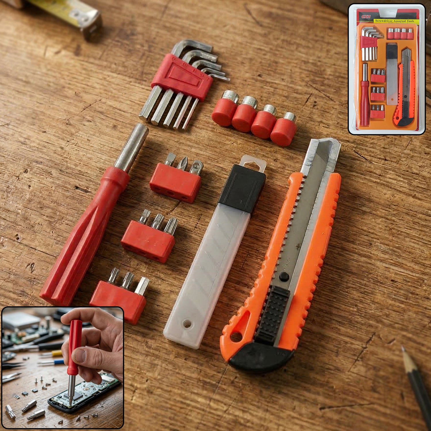 Wukusy professional screwdriver tool set with multiple screwdrivers and bits arranged in a compact case on a white background.