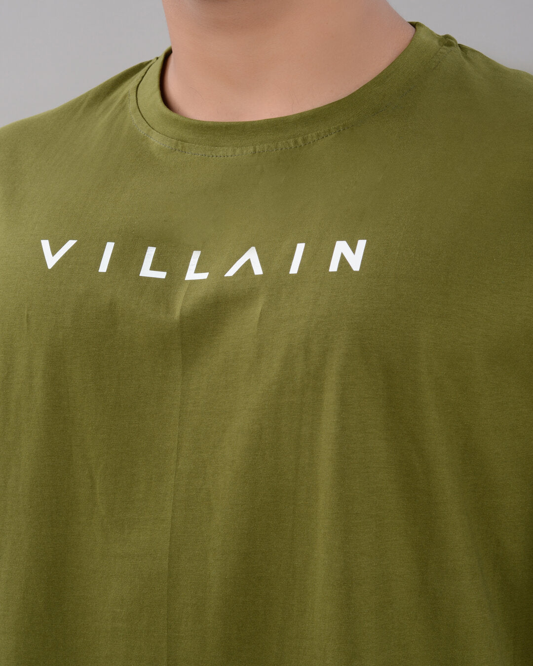 Men's olive green cotton blend T-shirt with loose fit, drop shoulder, round neck, and half sleeves from Drpshippr's collection.