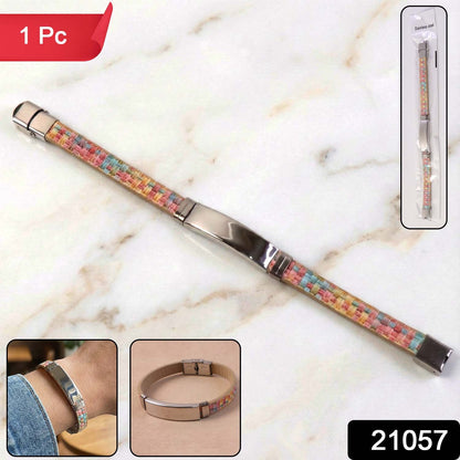 Wukusy premium fancy wrist bracelet with multicolor woven design, featuring vibrant, intricate patterns on a sleek accessory.
