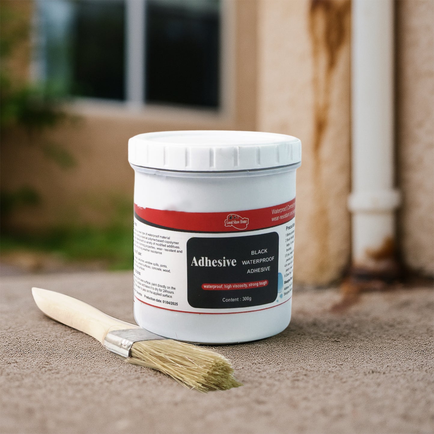 Black waterproof adhesive paste in a 300g set by Wukusy, suitable for home improvement projects, shown in a container.
