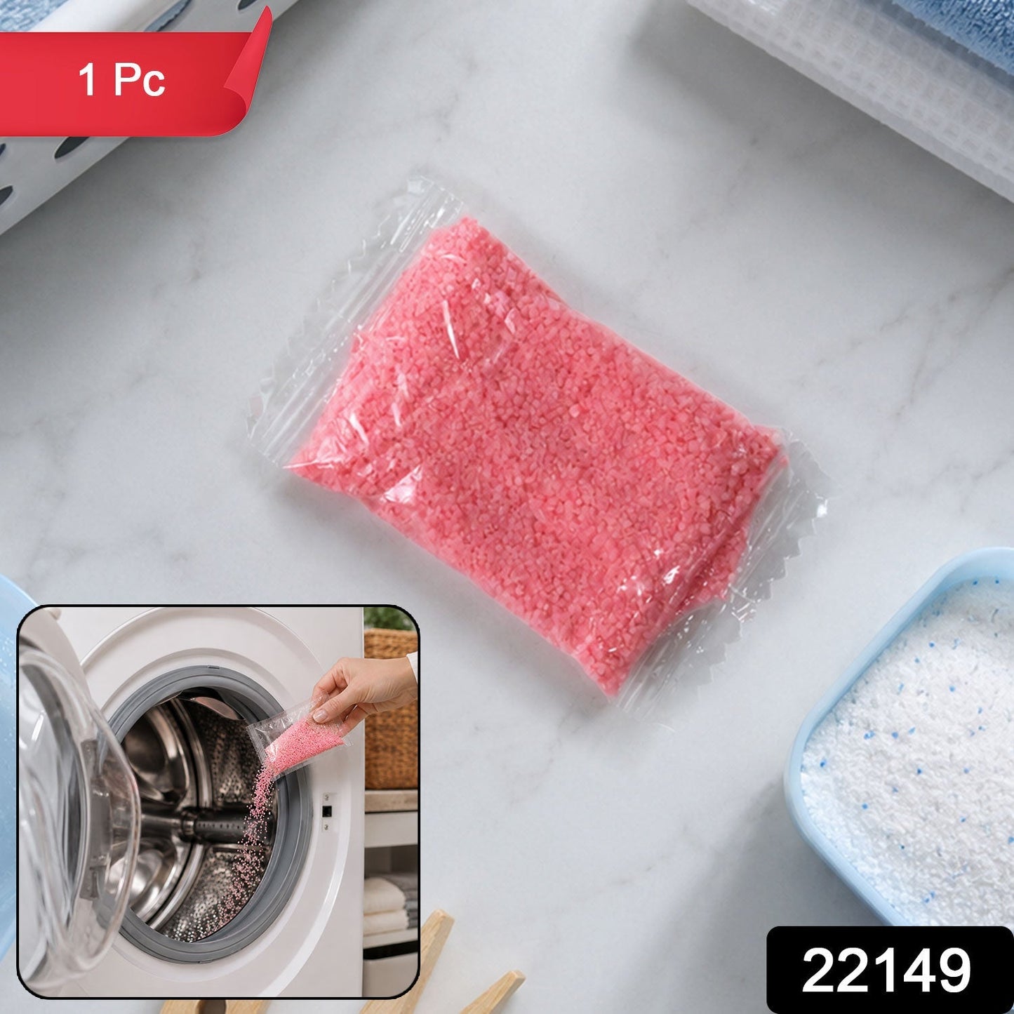 Wukusy washing fragrance powder cleaner and descaler for all machines, shown in a clear container ready for deep cleaning use