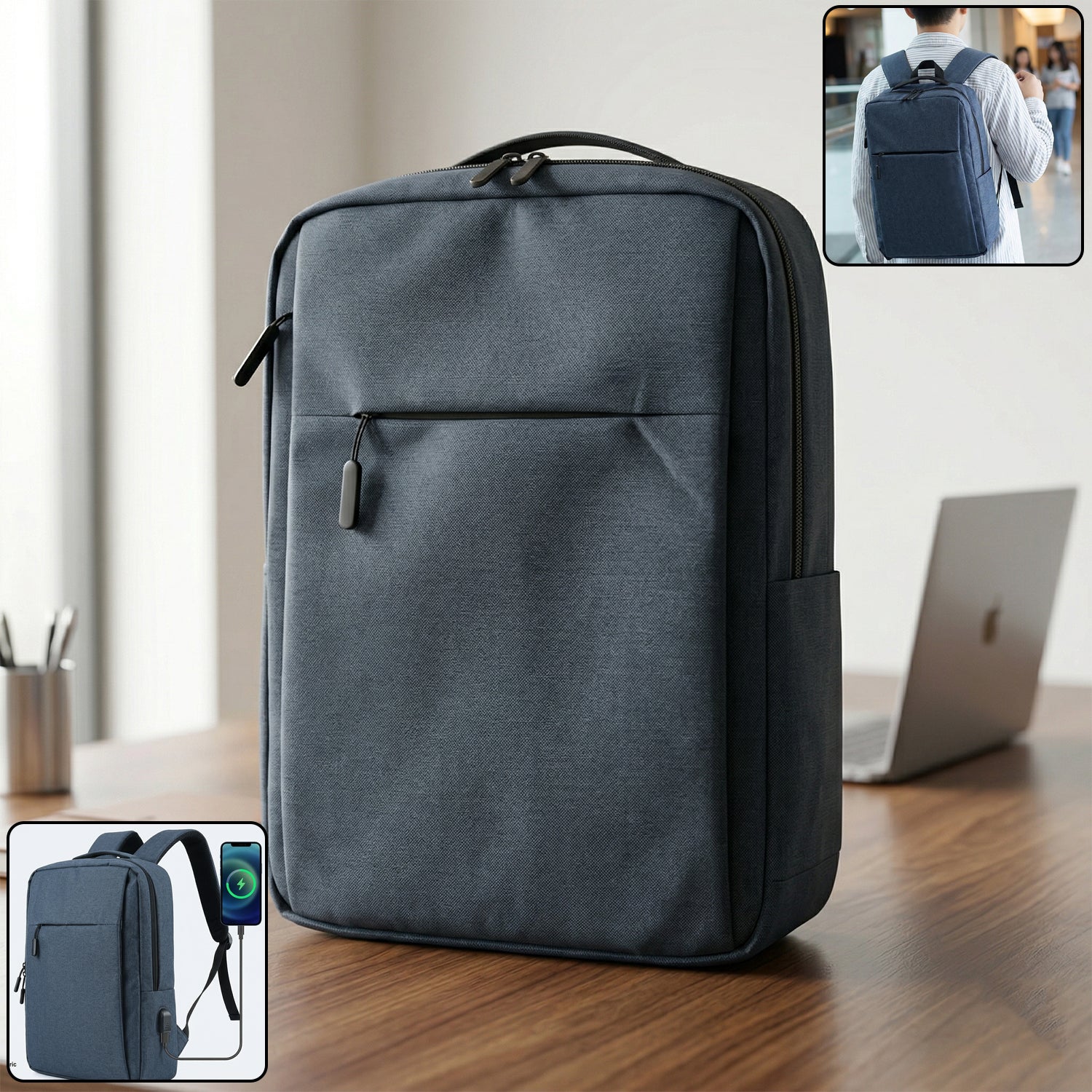 Wukusy multipurpose travel luggage backpack with USB charging port, black, 37x28 cm, designed for convenient travel and storage