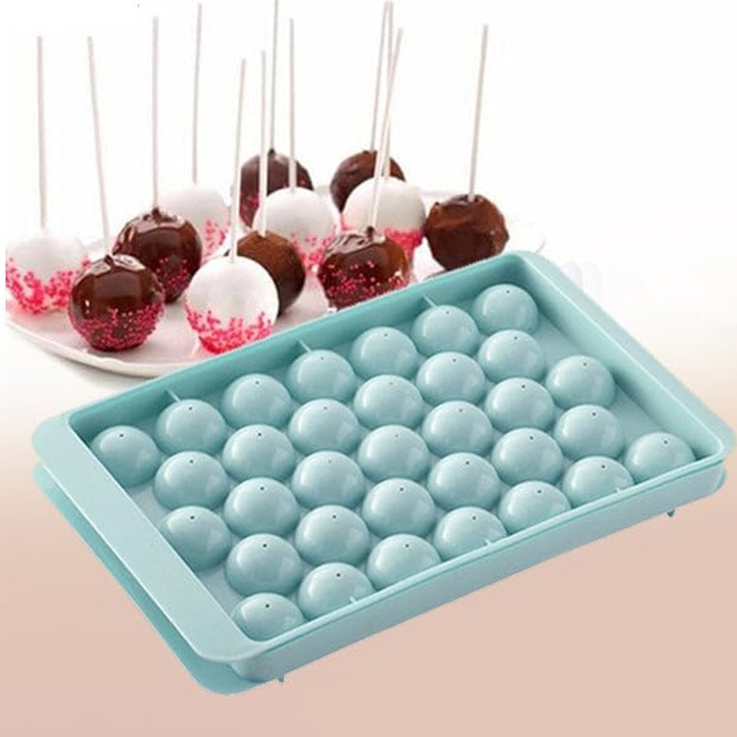 Wukusy plastic round reusable ice cube and ice ball mold with lollipop candy maker, 33 molds in a compact design.