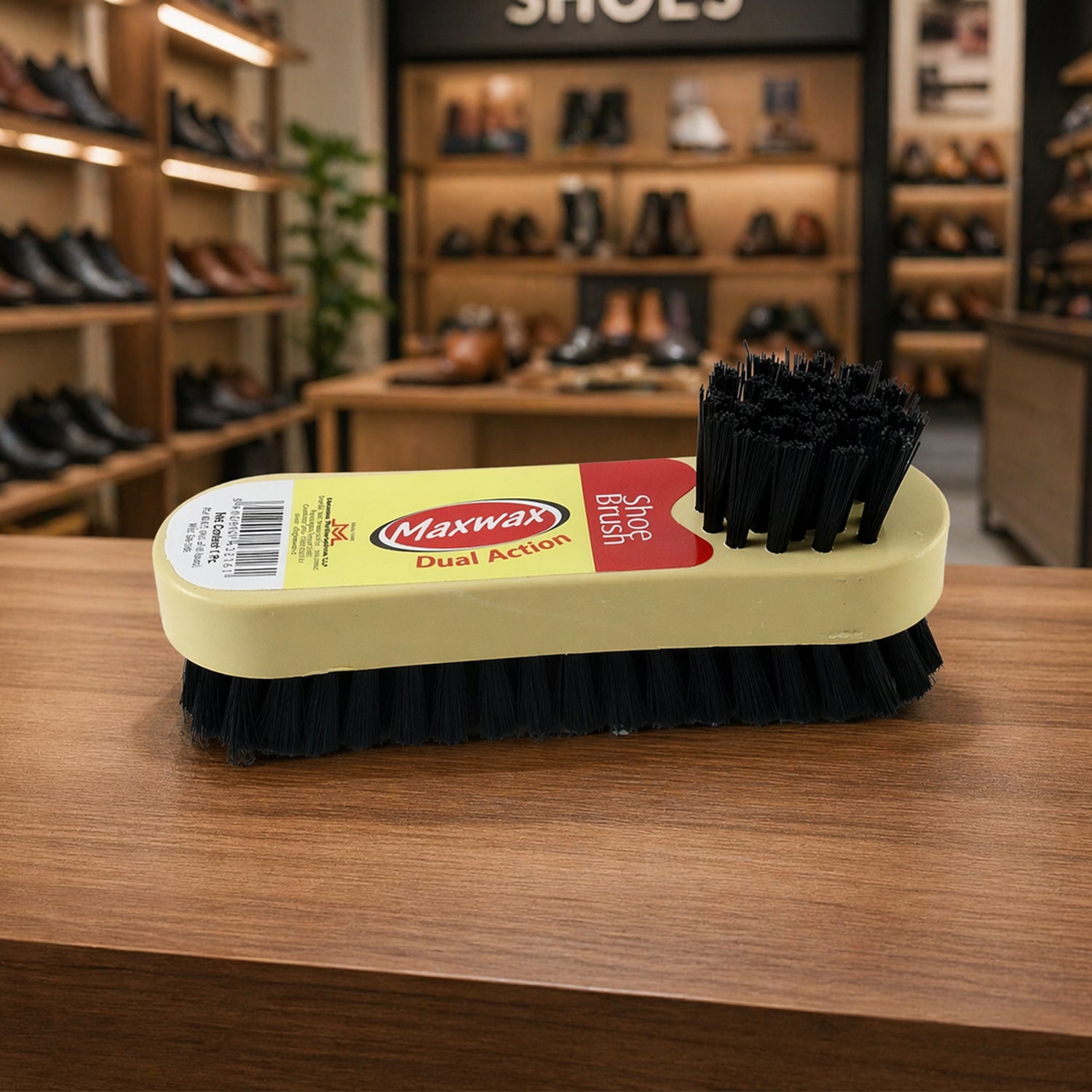 Wukusy Maxwax dual action shoe cleaning brush with two sides for effective shoe care and cleaning.