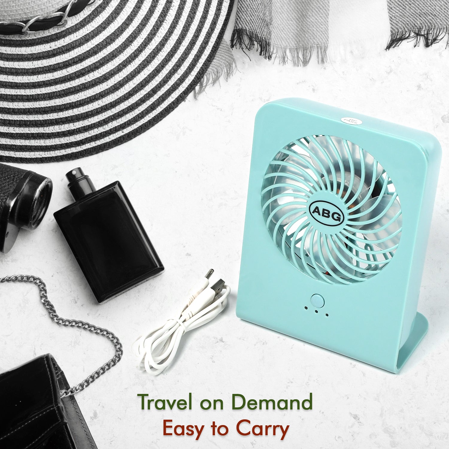Wukusy 4810 portable desk fan with three speed settings, compact personal fan for office, school, or home use