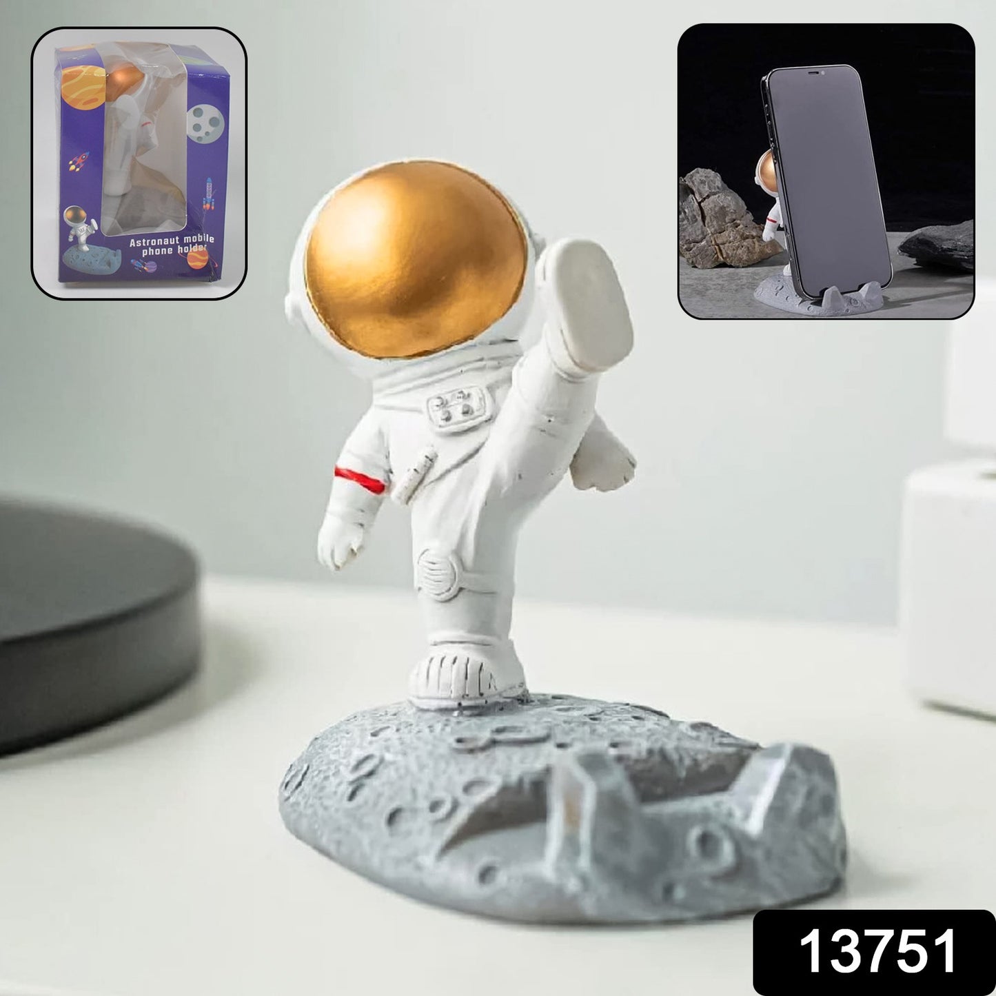 Wukusy astronaut 3D planet mobile phone holder stand, creative space-themed phone accessory with fun design.