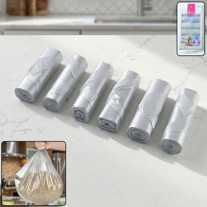 Six Wukusy multipack garbage bag rolls, 45x55 cm, shown in a neatly stacked set with rolls inside clear packaging.