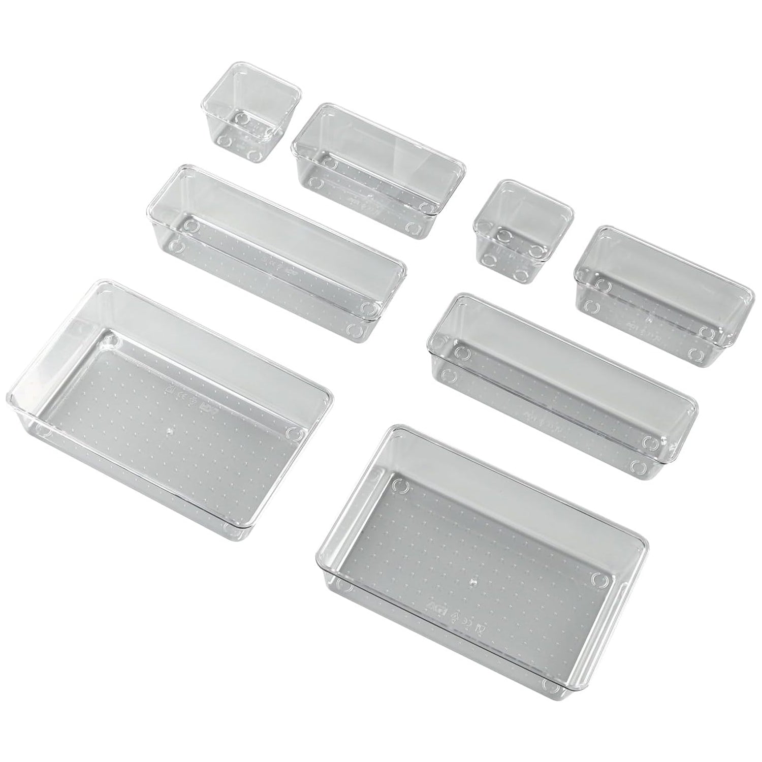Wukusy 8-in-1 drawer organizer storage tray set with multiple compartments for kitchen or office organization.