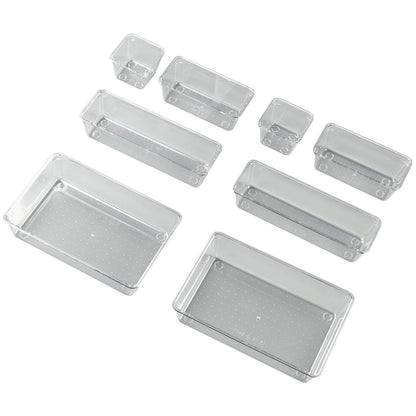 Wukusy 8-in-1 drawer organizer storage tray set with multiple compartments for kitchen or office organization.