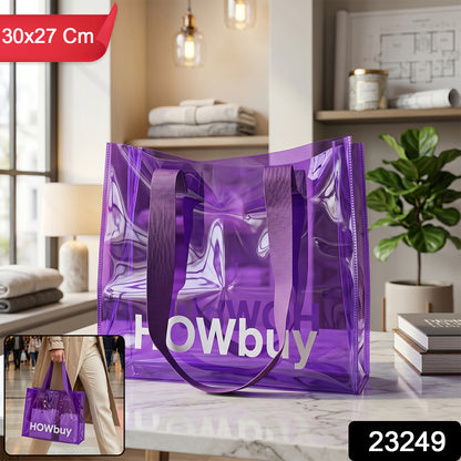 Transparent carry bag with handle strap by Wukusy, 30x27 cm, showcasing its clear design and sturdy strap for easy carrying.