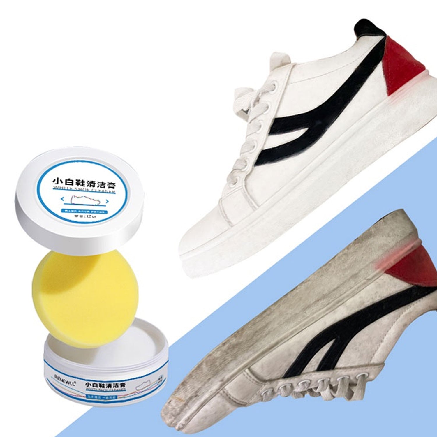Wukusy stain remover cleansing cream for shoes, white rubber sole cleaner, sneaker stain remover in 120g jar, shoe eraser and cleaning kit