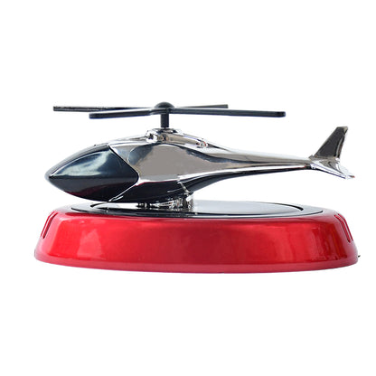 Wukusy solar-powered rotating helicopter car air freshener hanging from a car interior, featuring a colorful helicopter design.