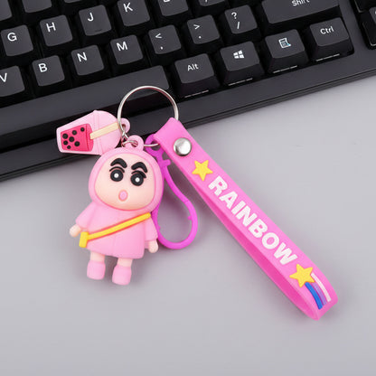 Colorful cartoon character rainbow strap keychain by Wukusy featuring a cute character design and vibrant rainbow accents.
