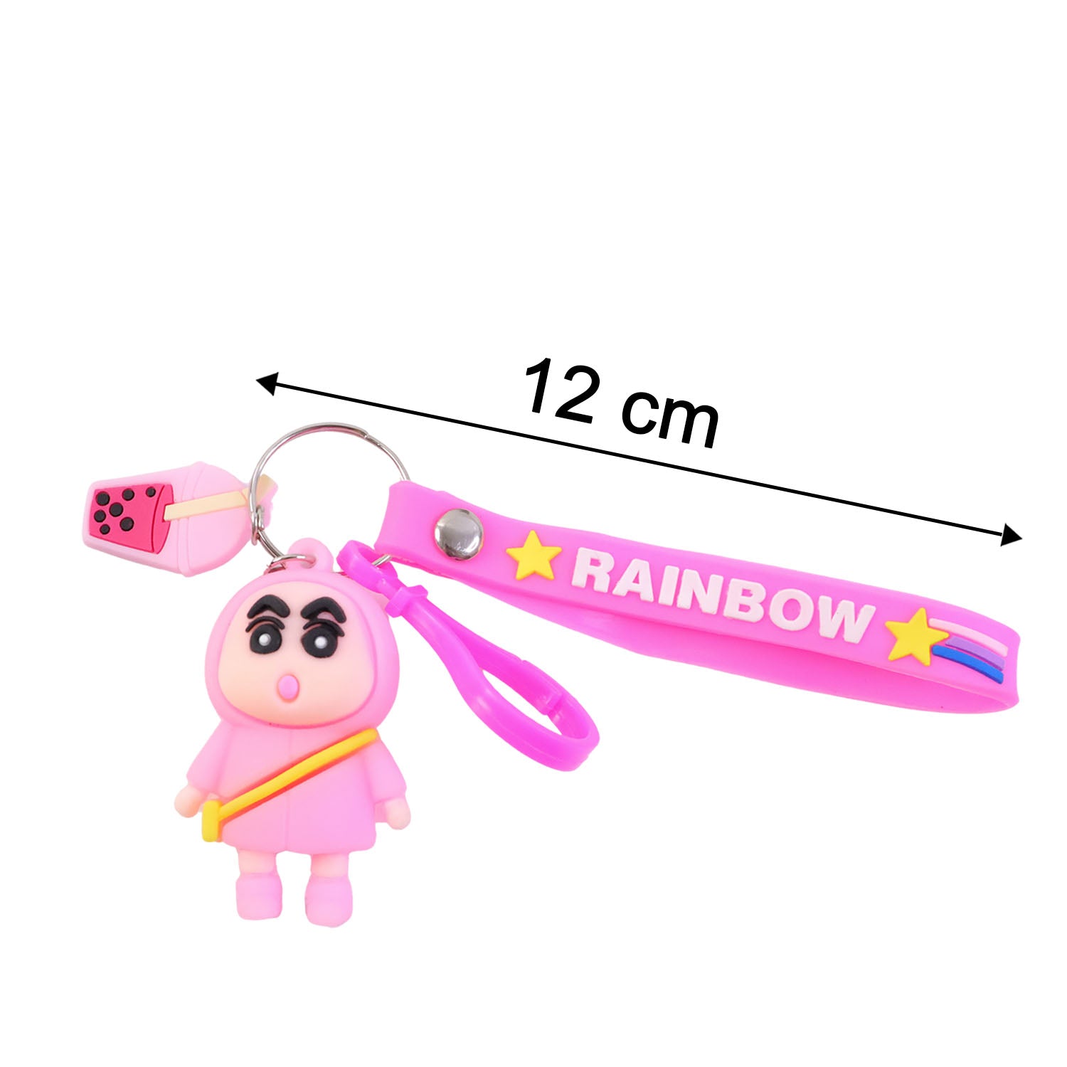 Cute cartoon character rainbow strap keychain from Wukusy featuring a colorful, playful design with a cartoon character and rainbow accents.