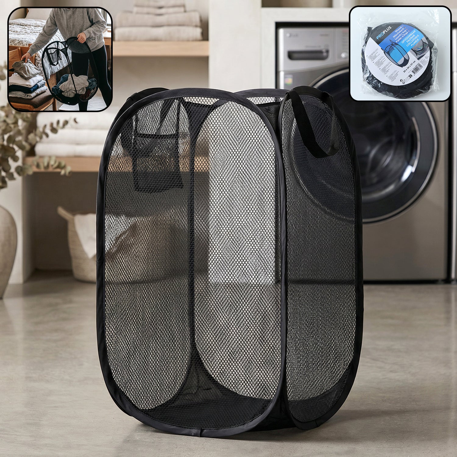 Wukusy collapsible mesh laundry hamper, portable clothes storage basket in gray, with mesh sides and a sturdy frame.