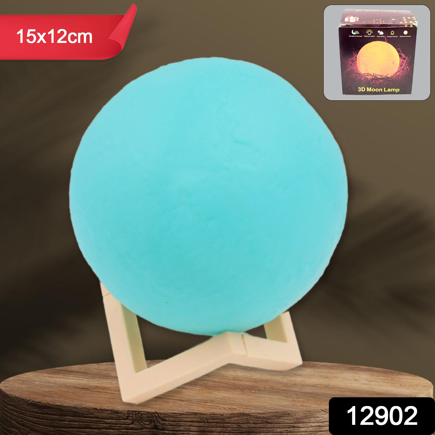 Blue moon night lamp by Wukusy with plastic stand, 15x12 cm, perfect for home decor and ambient lighting.