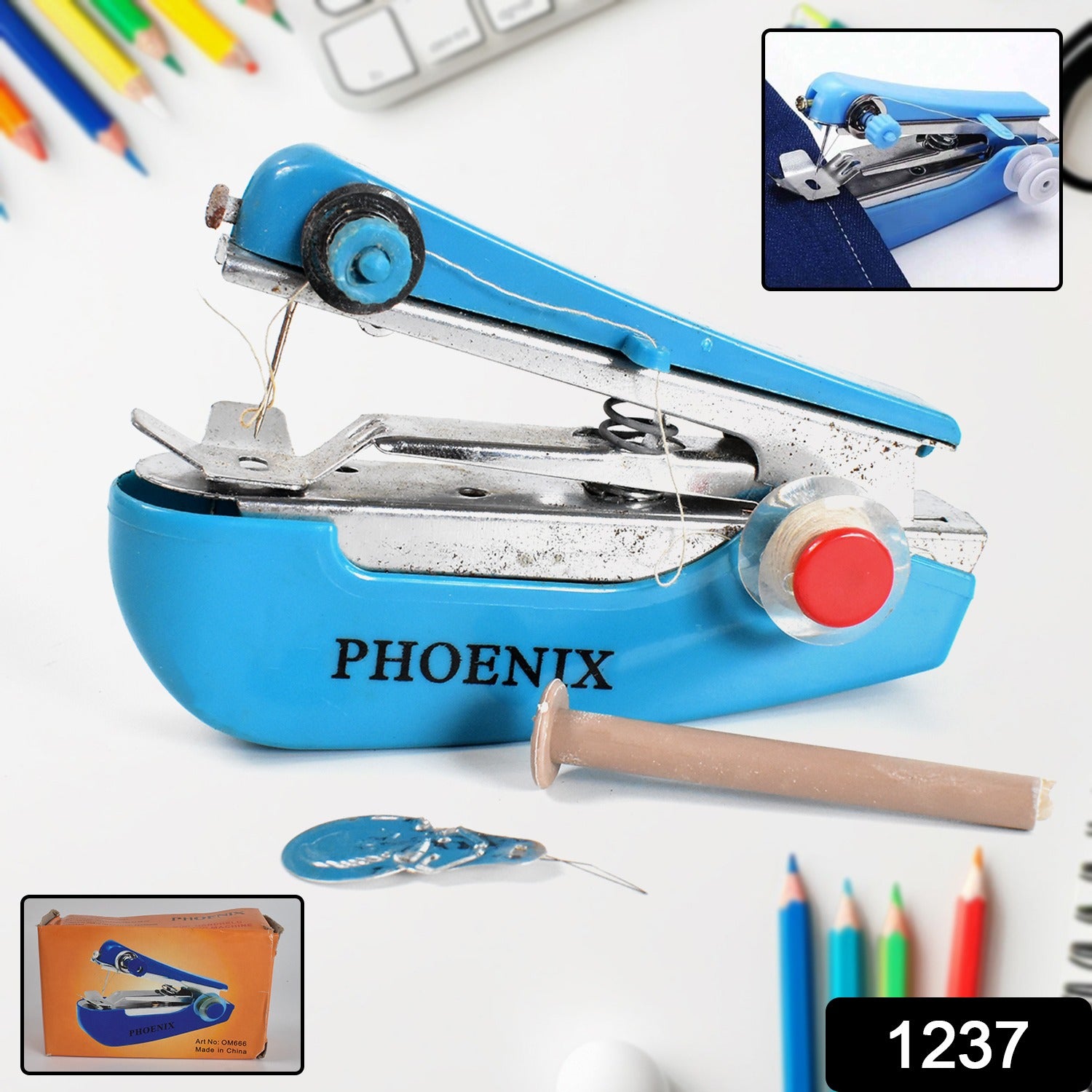 Wukusy Handy Stitching Stapler Machine for sewing, portable mini cordless manual stitch stapler for garment and cloth repair.