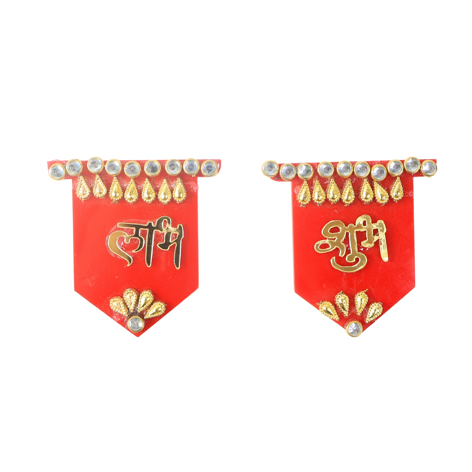 Pair of Wukusy Shubh Labh decorative wall hangings, traditional home decor ornaments with intricate designs for positive energy.