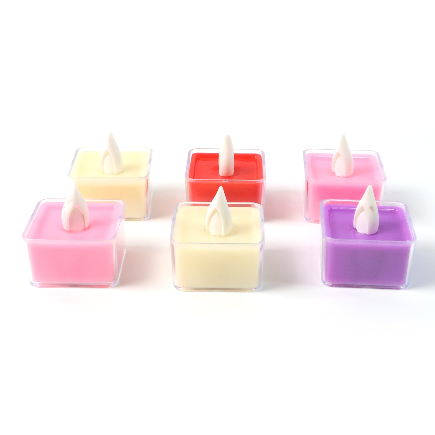 Set of six Wukusy LED flameless decorative tealight candles for home decor, flickering warm light, safe and battery operated.
