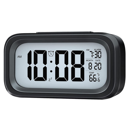 Wukusy digital LCD alarm clock with backlight, showing time display on a sleek home improvement device.