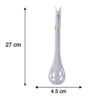 Wukusy manual egg beater in use, versatile kitchen tool for mixing eggs and batters, with stainless steel beaters and ergonomic handle