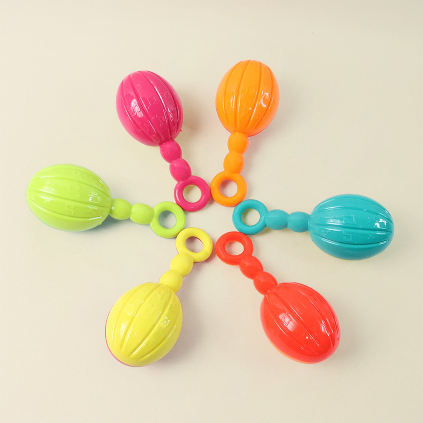Set of six colorful baby hand rattle toys by Wukusy, designed for infants to grasp and shake for sensory play and entertainment.