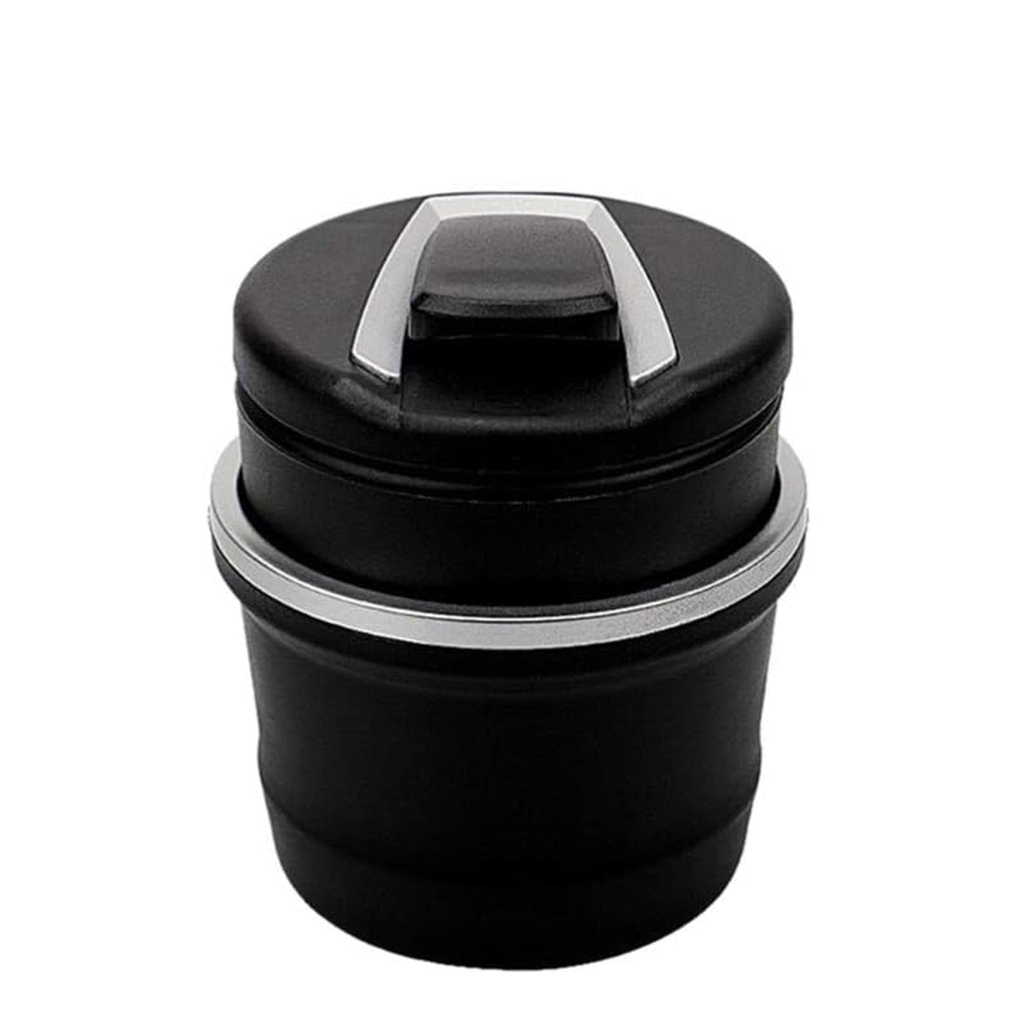 Wukusy portable car ashtray with lid and blue LED light, compact design, shown with a blue LED glow inside.