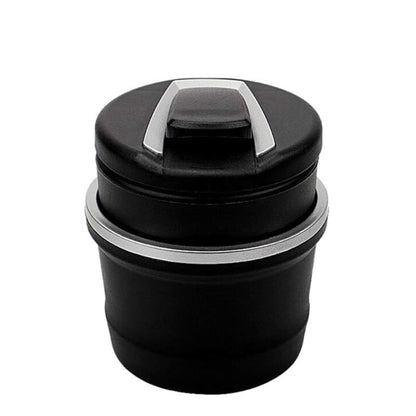 Wukusy portable car ashtray with lid and blue LED light, compact design, shown with a blue LED glow inside.