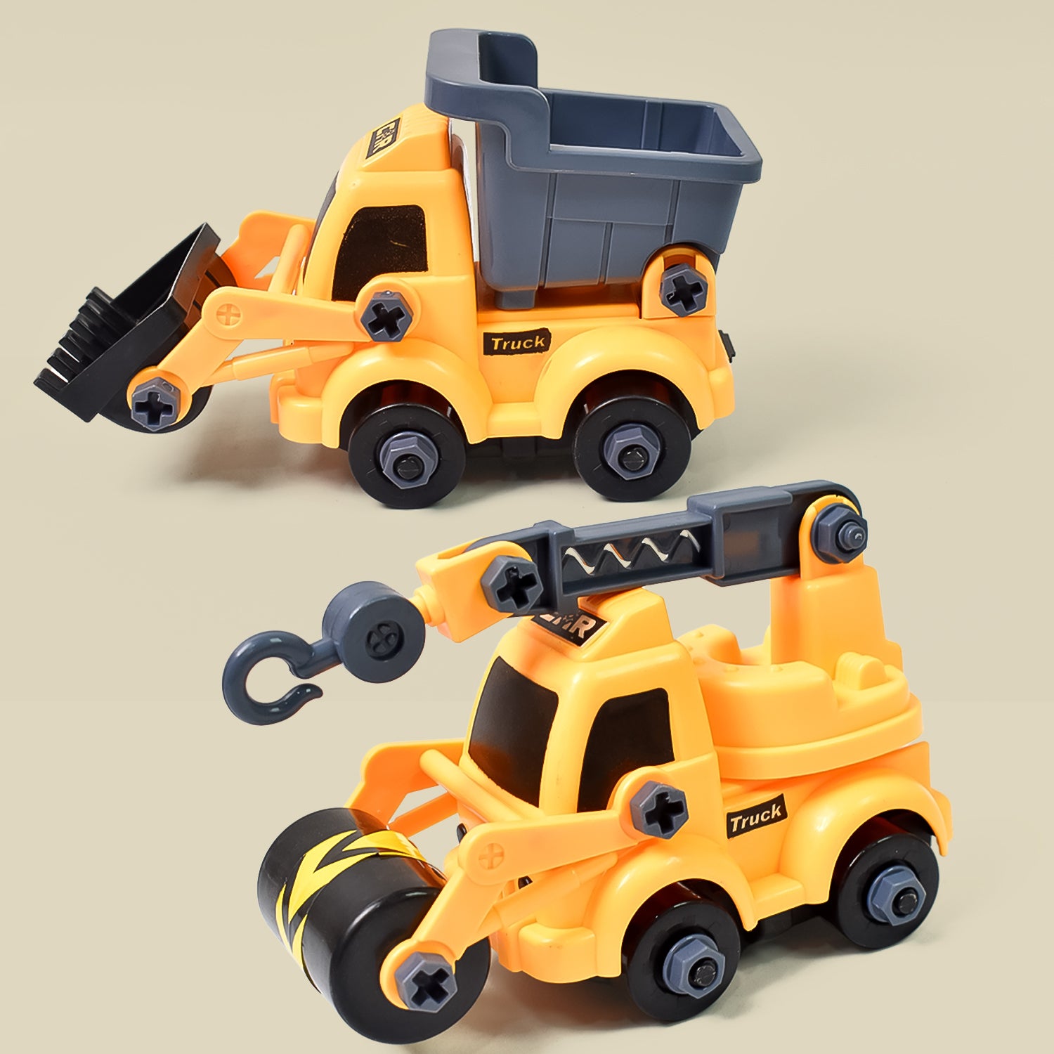 Wukusy engineering vehicle toy set with nut assembly and car model parts for children, highly detailed and educational toy for kids.