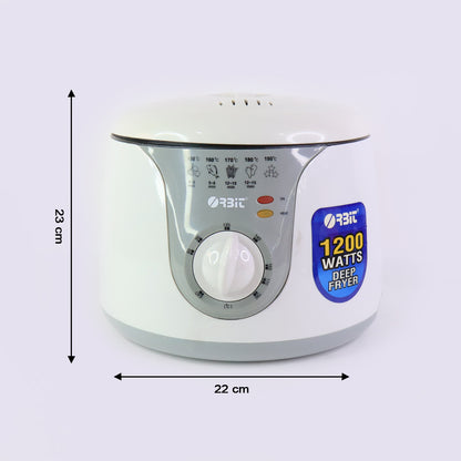 Wukusy Orbit adjustable electric deep fryer with 1200W power, black and silver finish, control dial and removable frying basket.
