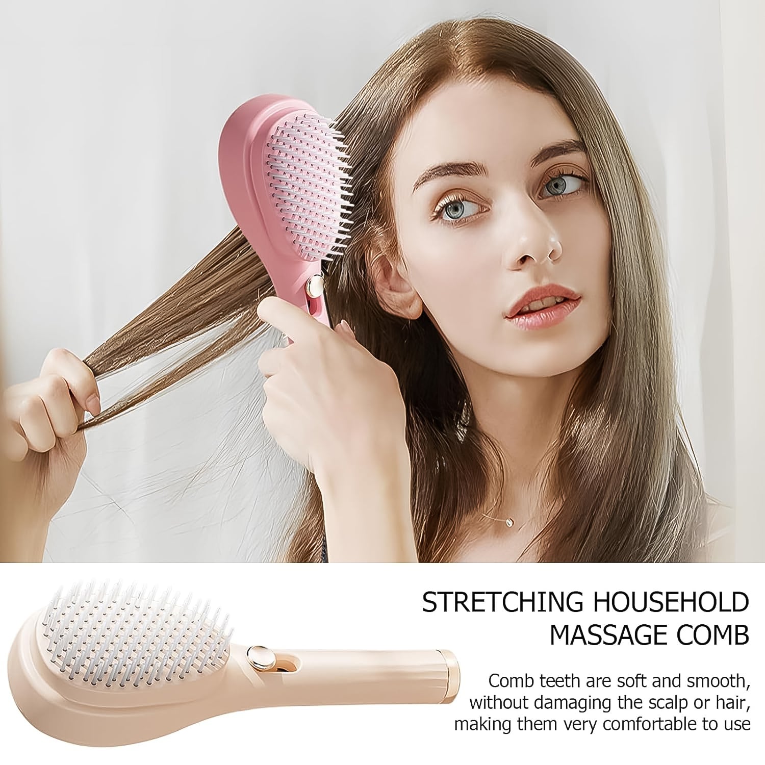 Wukusy self-cleaning anti-static massage comb with ergonomic handle on a white background.