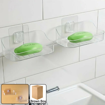 Wall-mounted transparent soap dish holder set by Wukusy, designed for bathroom home improvement, with clear plastic dish and mounting hardware.