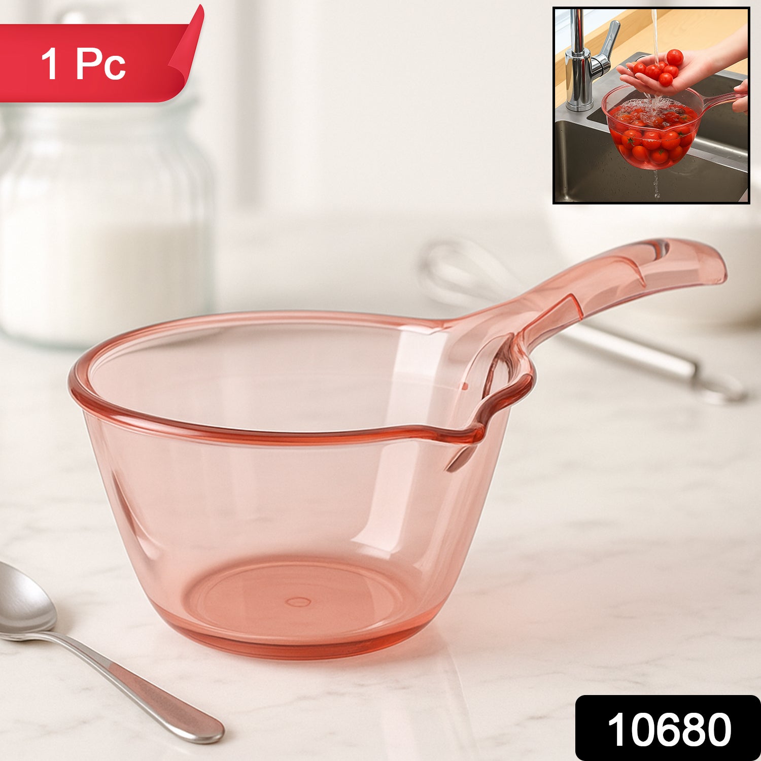 Wukusy 1100ml multipurpose kitchen washing and straining bowl with handle, plastic, for rinsing and draining food.