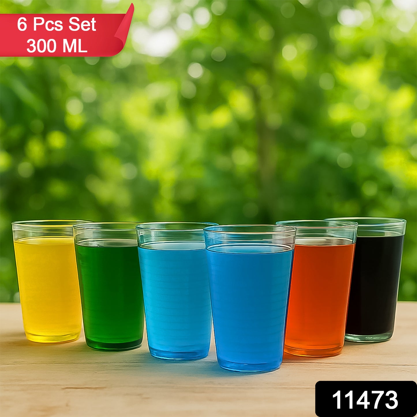 Clear plastic glass tumbler by Wukusy, 300ml Apex Pyramid Ringo design, durable and crystal-clear for home and kitchen use.
