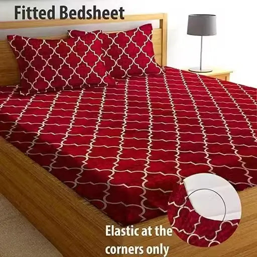 Single size Ekom cotton checked fitted bedsheet with elastic edges, featuring a classic blue and white checked pattern.