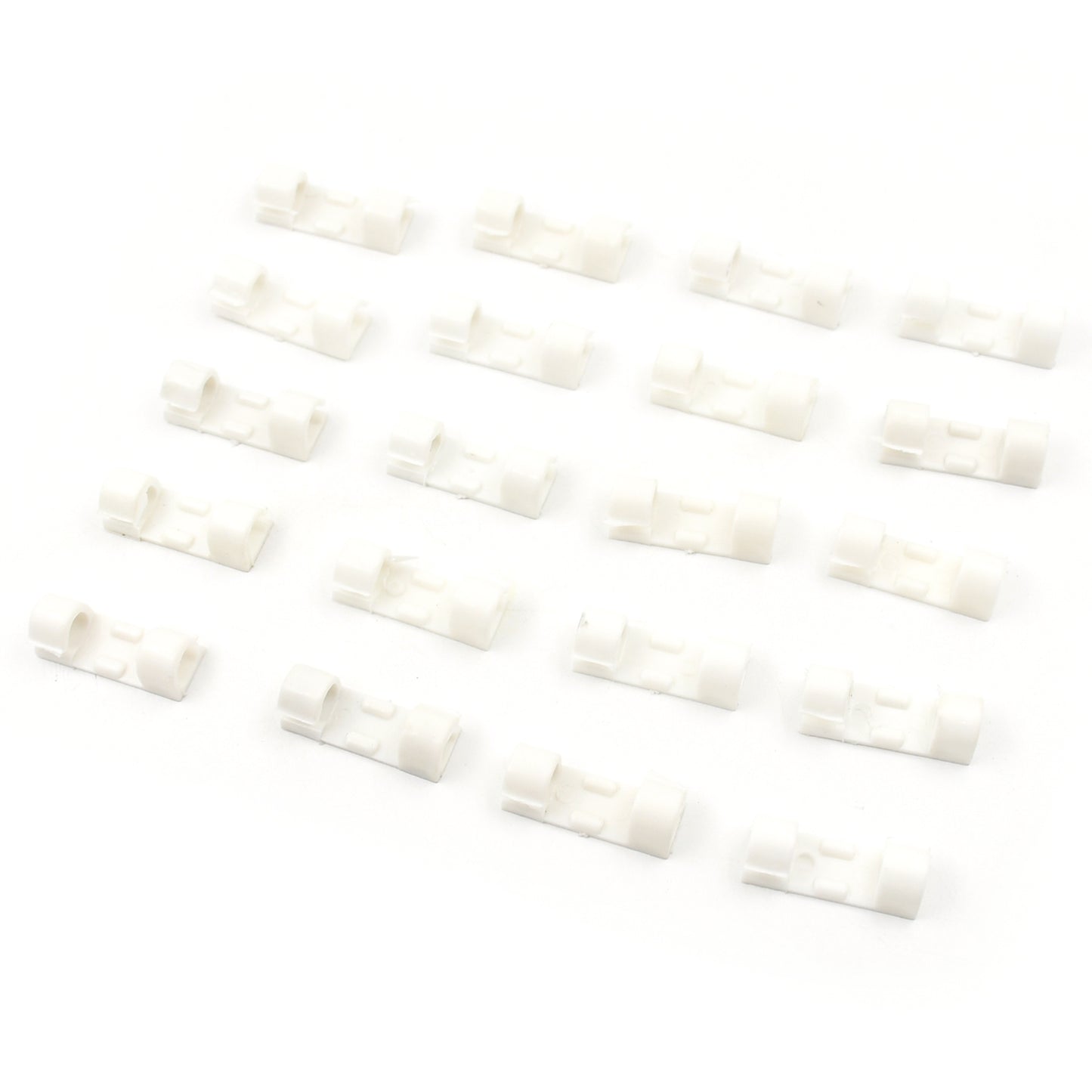 Set of 20 Wukusy plastic clips with strong adhesive tape for cable management, wire organization, and cord holding in car, office, or home.