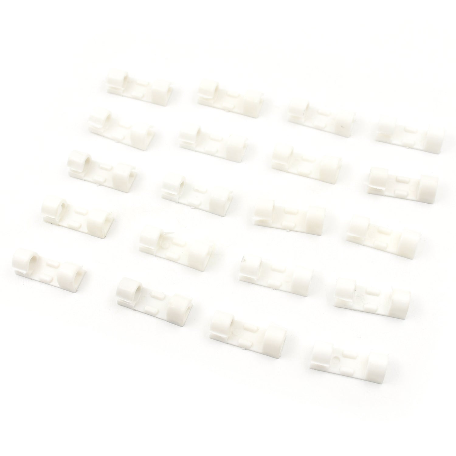 Set of 20 Wukusy plastic clips with strong adhesive tape for cable management, wire organization, and cord holding in car, office, or home.