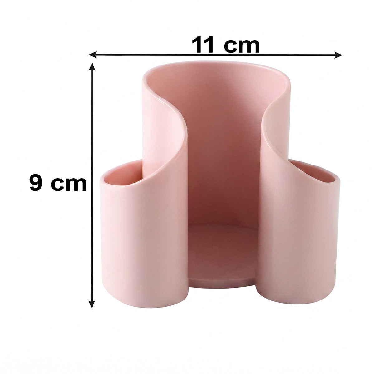 Wukusy plastic cosmetic desktop organizer caddy holding cotton pads and makeup tools on a clean surface.