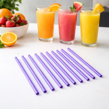 Set of 10 reusable plastic drinking straws from Wukusy, clear and straight, ideal for eco-friendly beverage use.